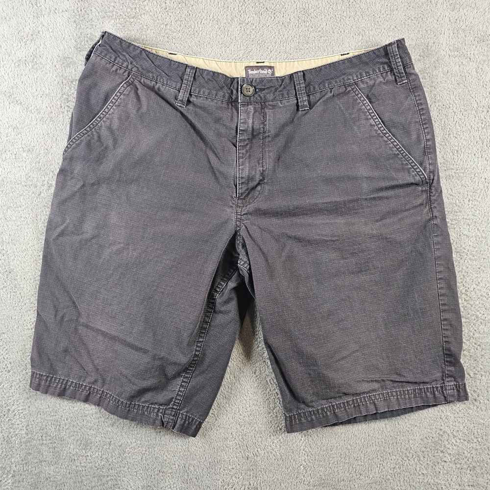 Timberland Mens Classic Charcoal Grey Cotton Textured Shorts W38 Faded‎